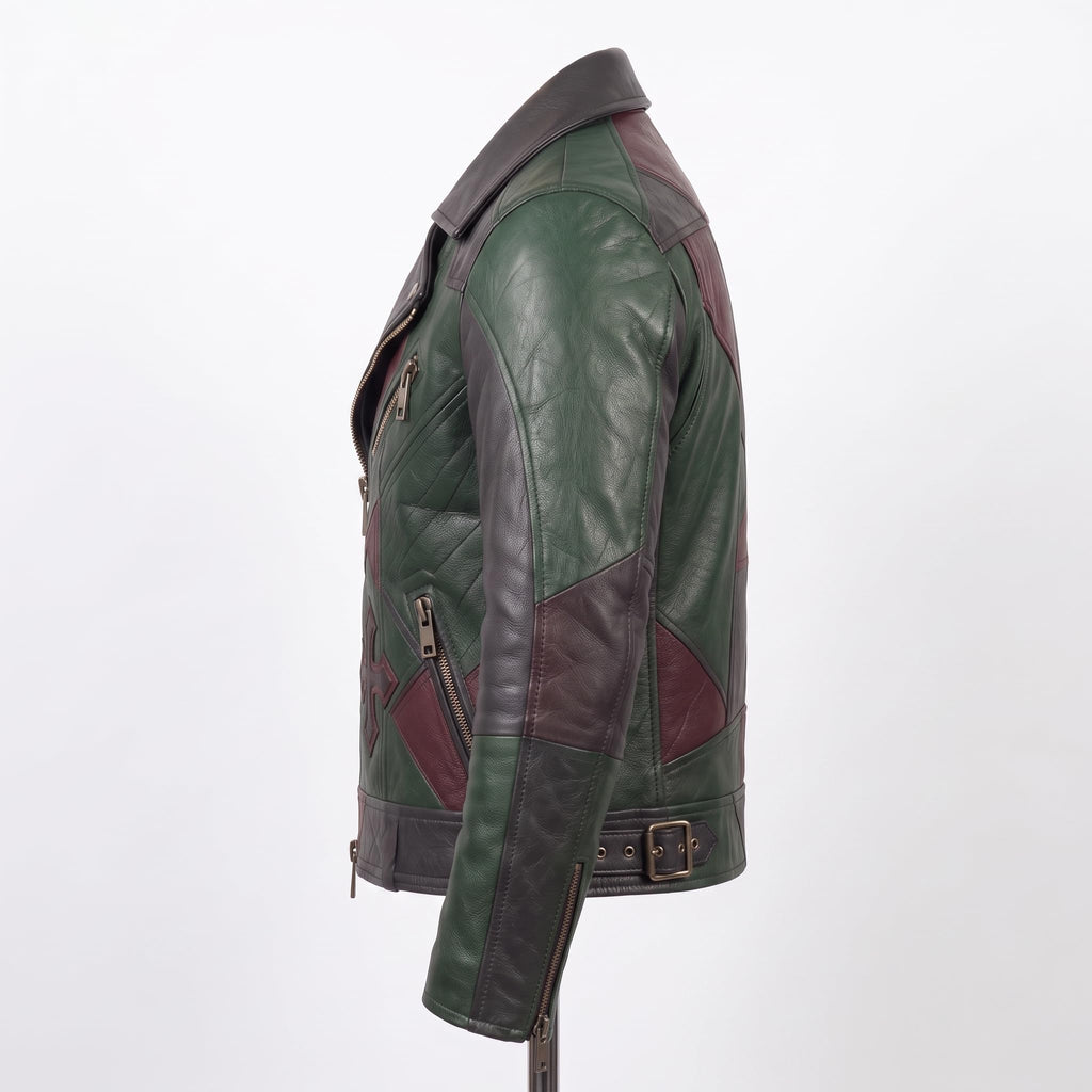 Men's Leather Biker Moto Jacket | Gothic Cross Design | Embroidered Patch jacket