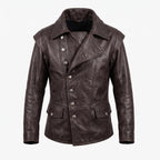 Men's Navy Blue Asymmetrical Military Leather Jacket – Handmade Blazer Coat
