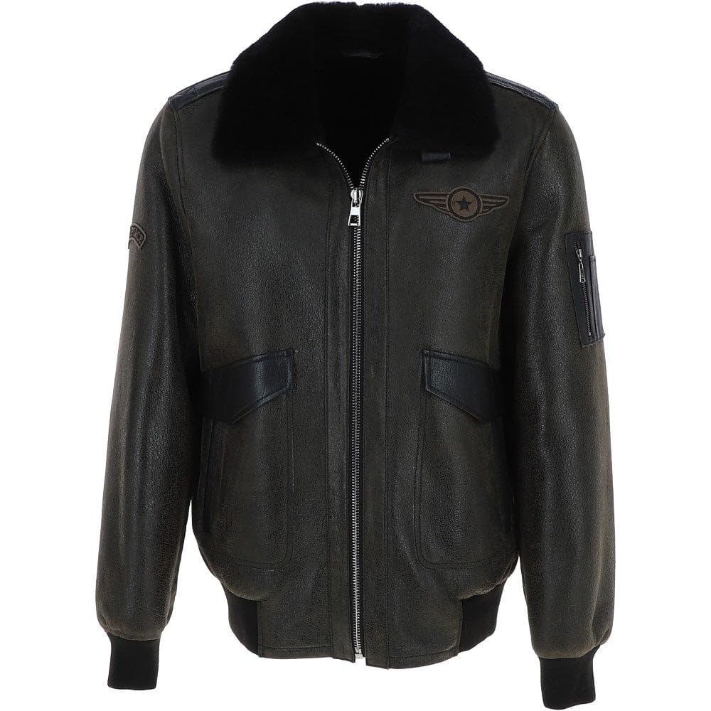 Men's Premium Leather Aviator Jacket with Detachable Collar