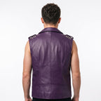 Men's Handmade Purple Leather Biker Vest | Studded Punk Rock Motorcycle Jacket
