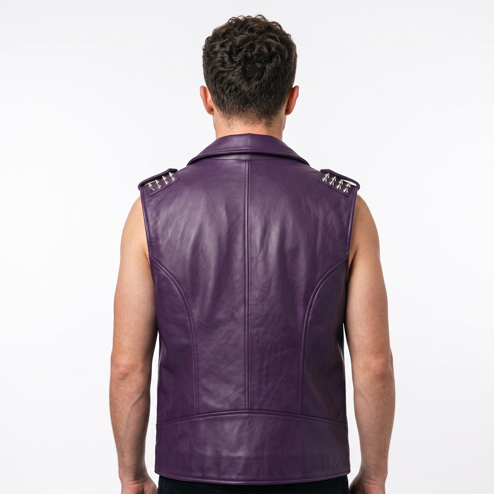 Men's Handmade Purple Leather Biker Vest | Studded Punk Rock Motorcycle Jacket