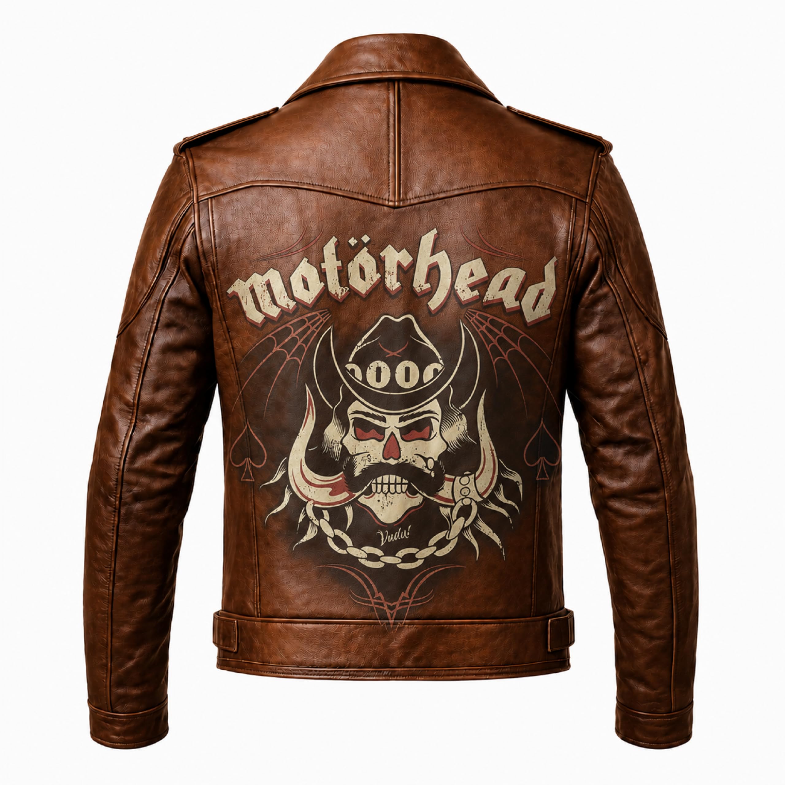 Men's Brown Motorhead Inspired Leather Jacket | Skull Biker Jacket | Rock Punk Motorcycle Jacket