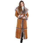 Women’s Long Sheepskin Coat – Tan Shearling Coat Women