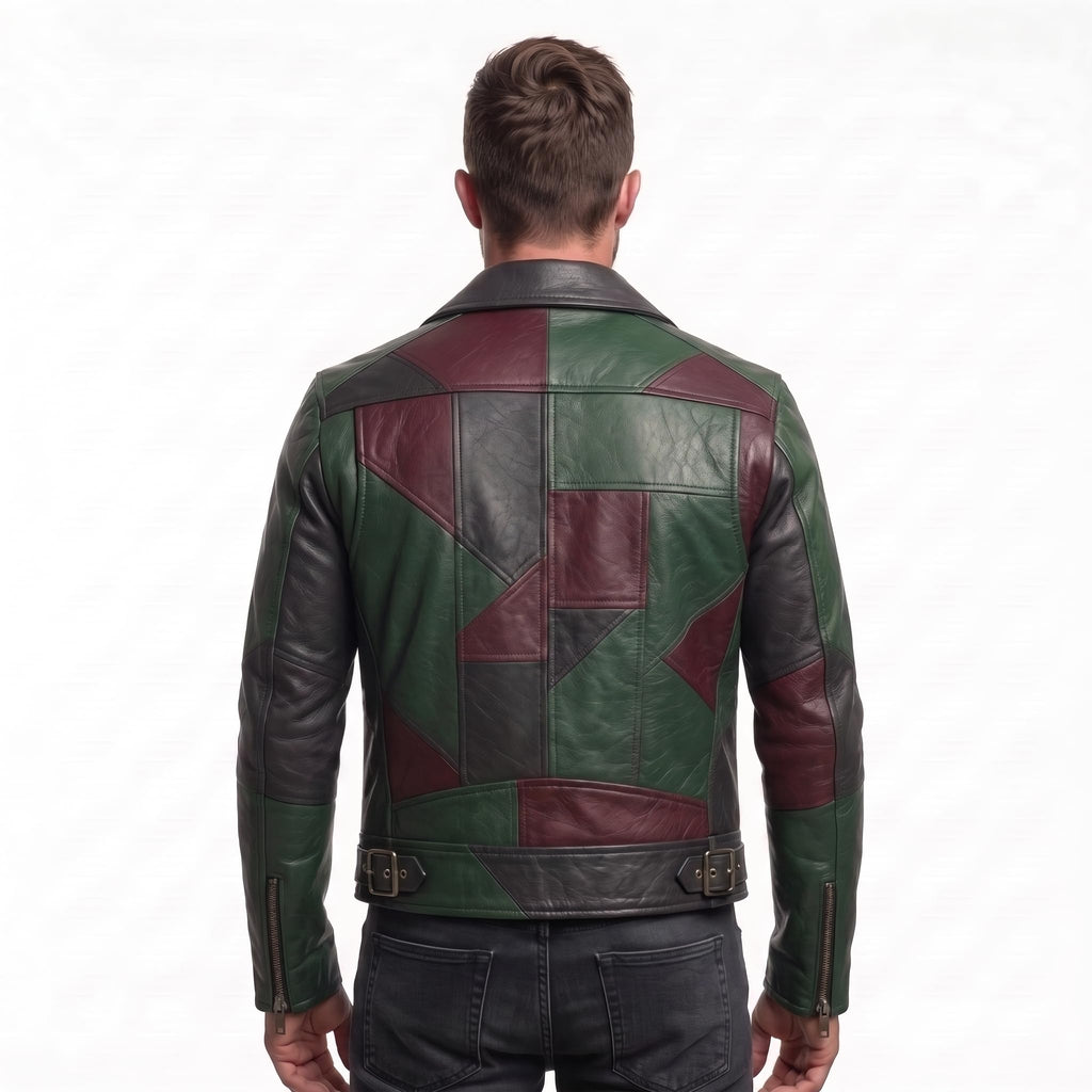 Men's Leather Biker Moto Jacket | Gothic Cross Design | Embroidered Patch jacket