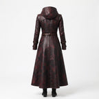 Women's Oxblood Leather Hooded Coat | Hand-Dyed Smoky Black Patina Trench Jacket