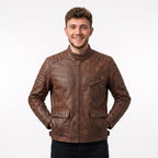 Men's Brown Distressed Leather Utility Jacket | Han Solo Inspired Biker Coat