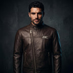 Biker Club V-Twin Engine Leather Jacket - Winged Motor Graphic Cafe Racer - Timber AND Hide