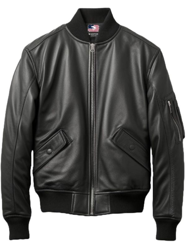 Black Bomber Leather Jacket Men – Black Leather Jacket