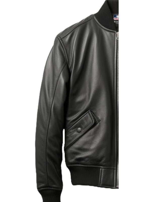 Black Bomber Leather Jacket Men – Black Leather Jacket