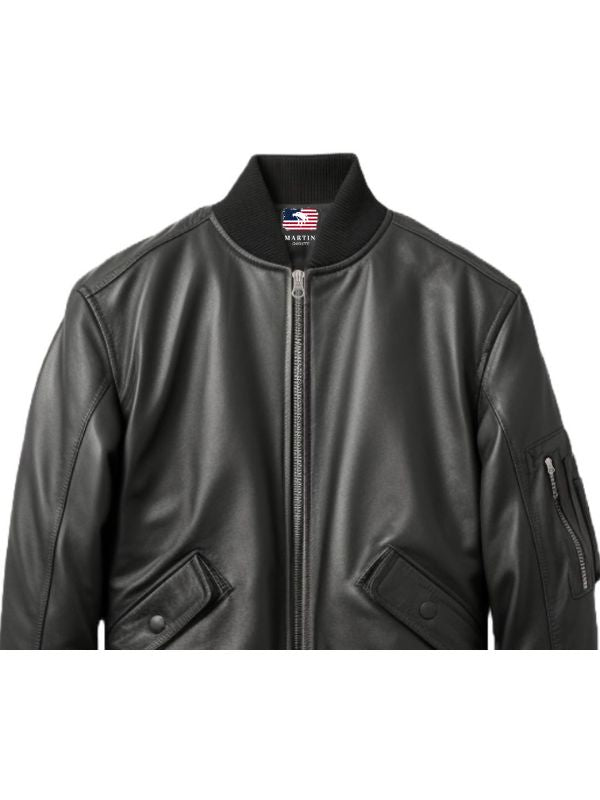 Black Bomber Leather Jacket Men – Black Leather Jacket