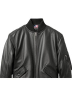 Black Bomber Leather Jacket Men – Black Leather Jacket