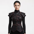 Black Faux Leather Corset Armor | Women's Gothic Burgundy Trim Bodice, Steampunk Warrior Costume Top - Timber AND Hide