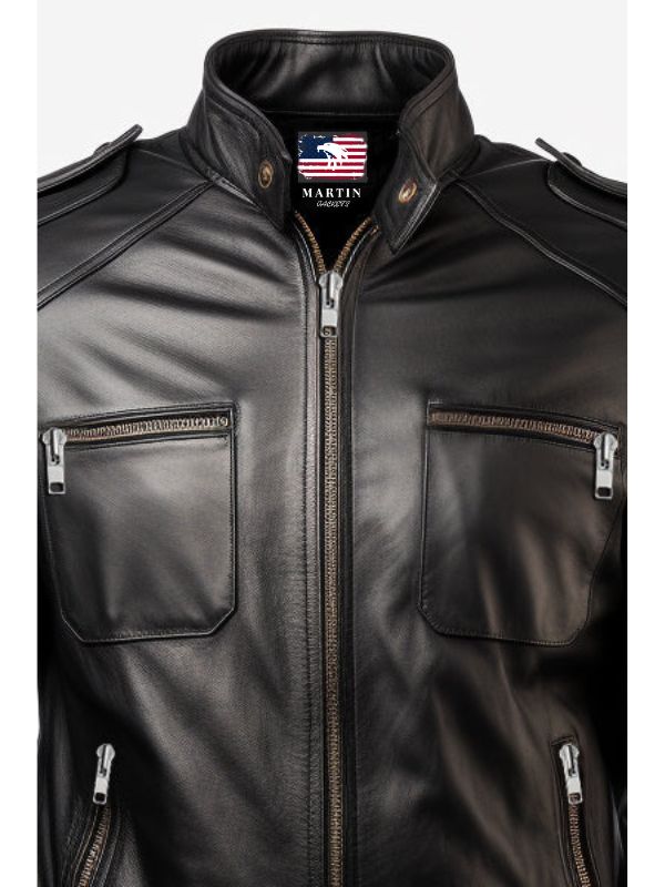Black Leather Bomber Jacket for Men