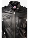 Black Leather Bomber Jacket for Men