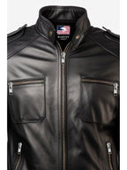 Black Leather Bomber Jacket for Men