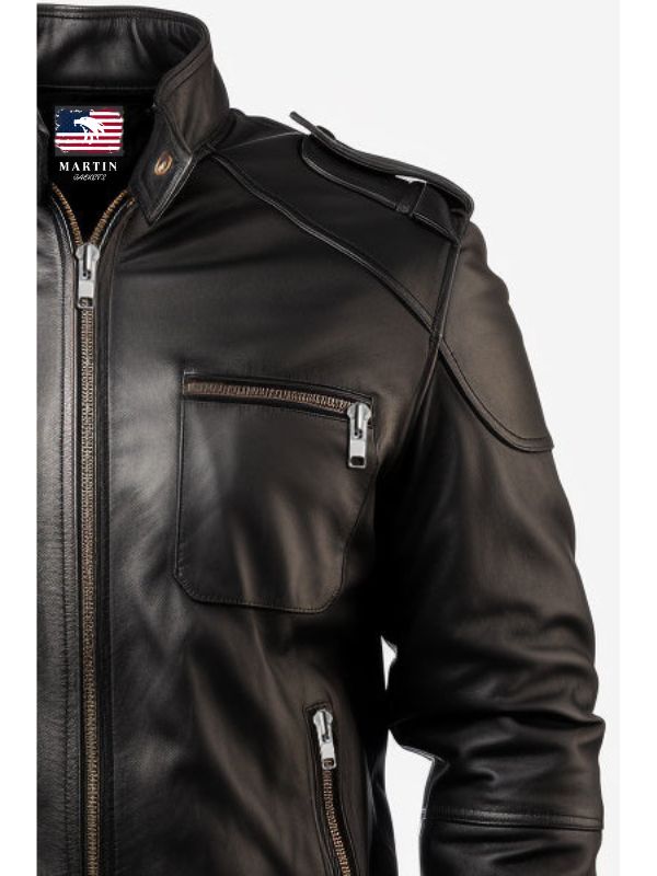 Black Leather Bomber Jacket for Men