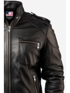 Black Leather Bomber Jacket for Men