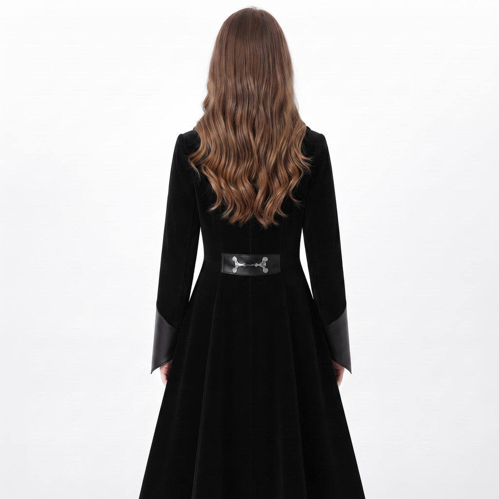 Black Velvet Victorian Coat | Genuine Leather Trim, Medieval Fantasy Jacket - Timber AND Hide
