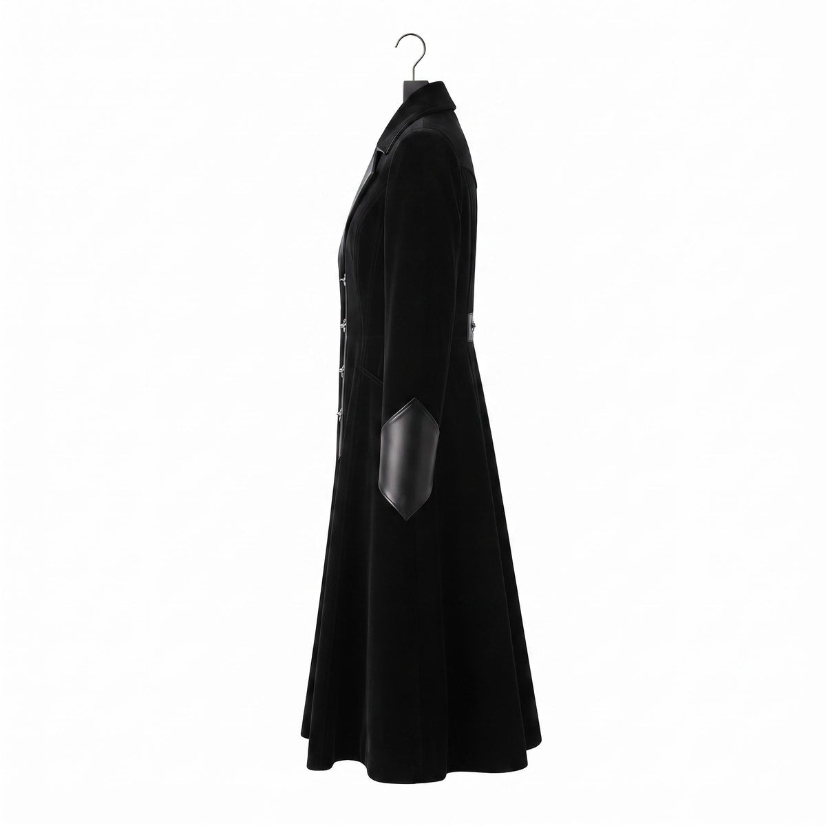Black Velvet Victorian Coat | Genuine Leather Trim, Medieval Fantasy Jacket - Timber AND Hide