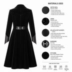Black Velvet Victorian Coat | Genuine Leather Trim, Medieval Fantasy Jacket - Timber AND Hide