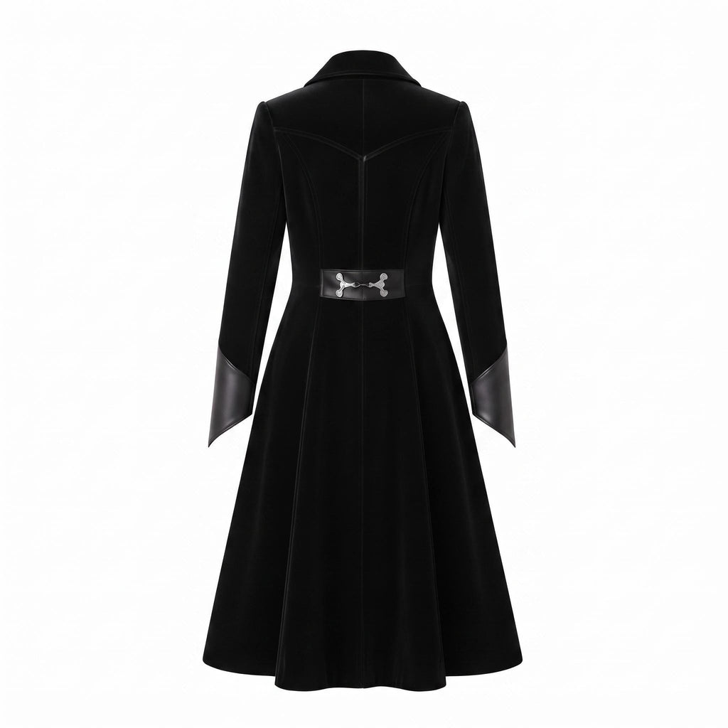 Black Velvet Victorian Coat | Genuine Leather Trim, Medieval Fantasy Jacket - Timber AND Hide