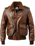 Brown Aviator Men Leather Bomber Distressed Jacket