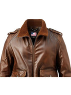 Brown Aviator Men Leather Bomber Distressed Jacket