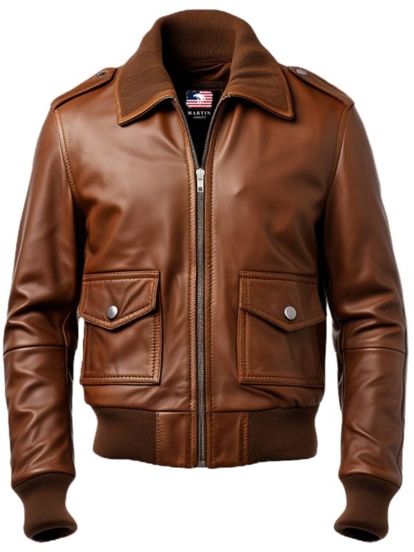 Brown Bomber Aviator Leather Jacket