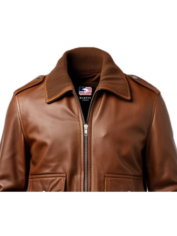 Brown Bomber Aviator Leather Jacket