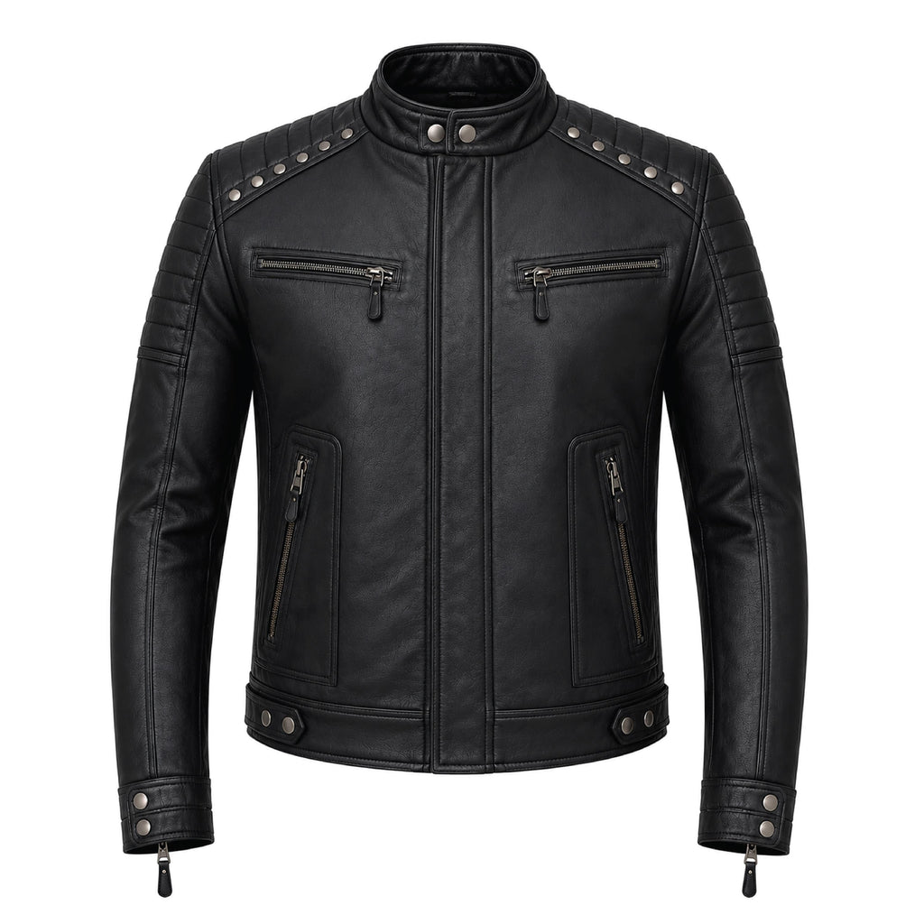 Brown Leather Biker Jacket with Sword Flame Graphic – Moto Punk Streetwear Coat - Timber AND Hide