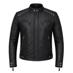 Brown Leather Biker Jacket with Sword Flame Graphic – Moto Punk Streetwear Coat - Timber AND Hide