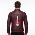 Brown Leather Biker Jacket with Sword Flame Graphic – Moto Punk Streetwear Coat - Timber AND Hide