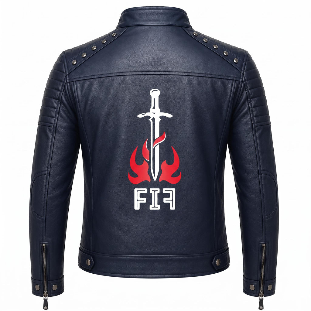 Brown Leather Biker Jacket with Sword Flame Graphic – Moto Punk Streetwear Coat - Timber AND Hide