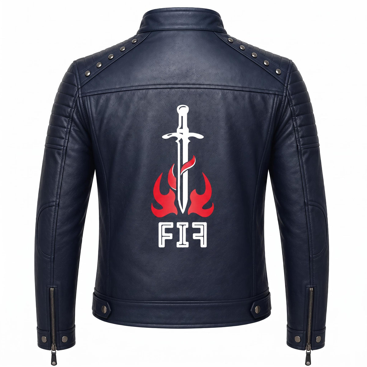Brown Leather Biker Jacket with Sword Flame Graphic – Moto Punk Streetwear Coat - Timber AND Hide