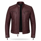 Brown Leather Biker Jacket with Sword Flame Graphic – Moto Punk Streetwear Coat - Timber AND Hide
