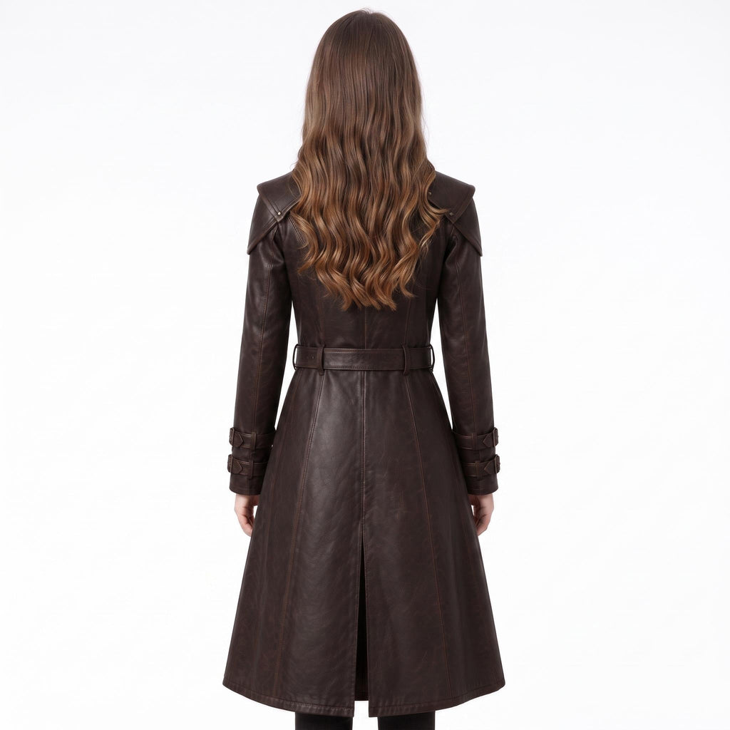 Brown Leather Trench Coat | Medieval Gothic Long Overcoat, Belted Fantasy Jacket - Timber AND Hide