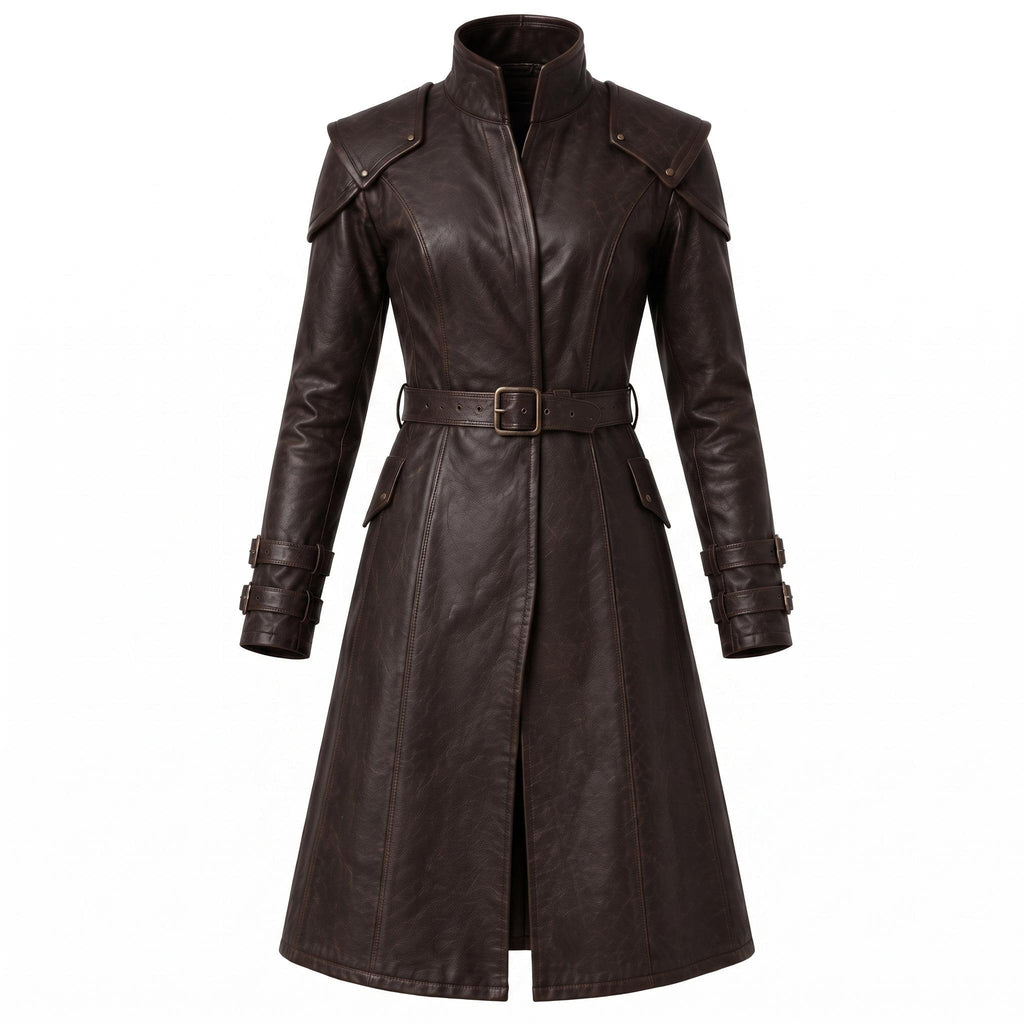 Brown Leather Trench Coat | Medieval Gothic Long Overcoat, Belted Fantasy Jacket - Timber AND Hide