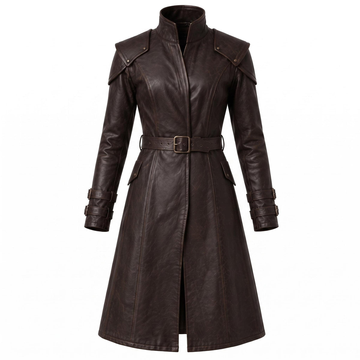 Brown Leather Trench Coat | Medieval Gothic Long Overcoat, Belted Fantasy Jacket - Timber AND Hide