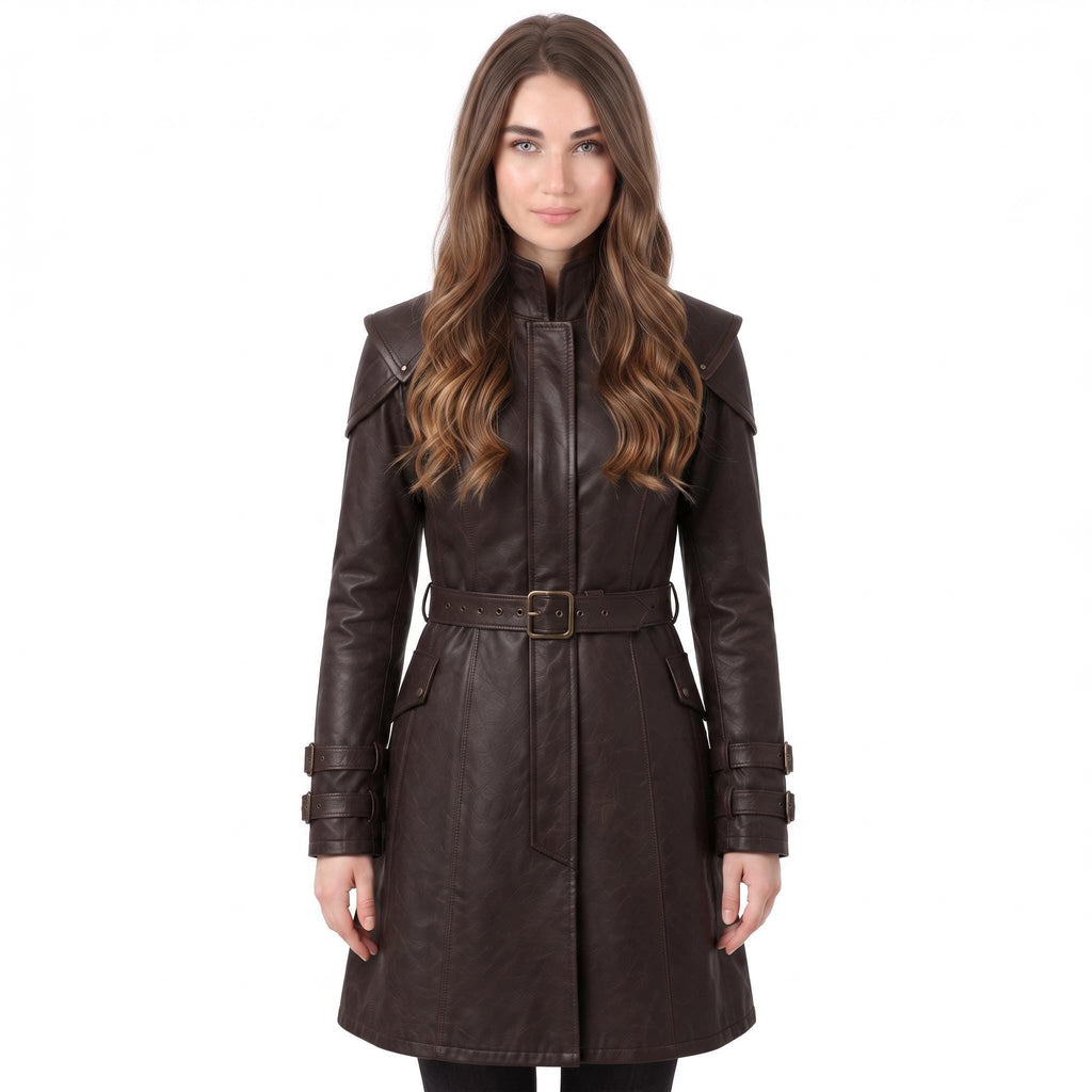 Brown Leather Trench Coat | Medieval Gothic Long Overcoat, Belted Fantasy Jacket - Timber AND Hide