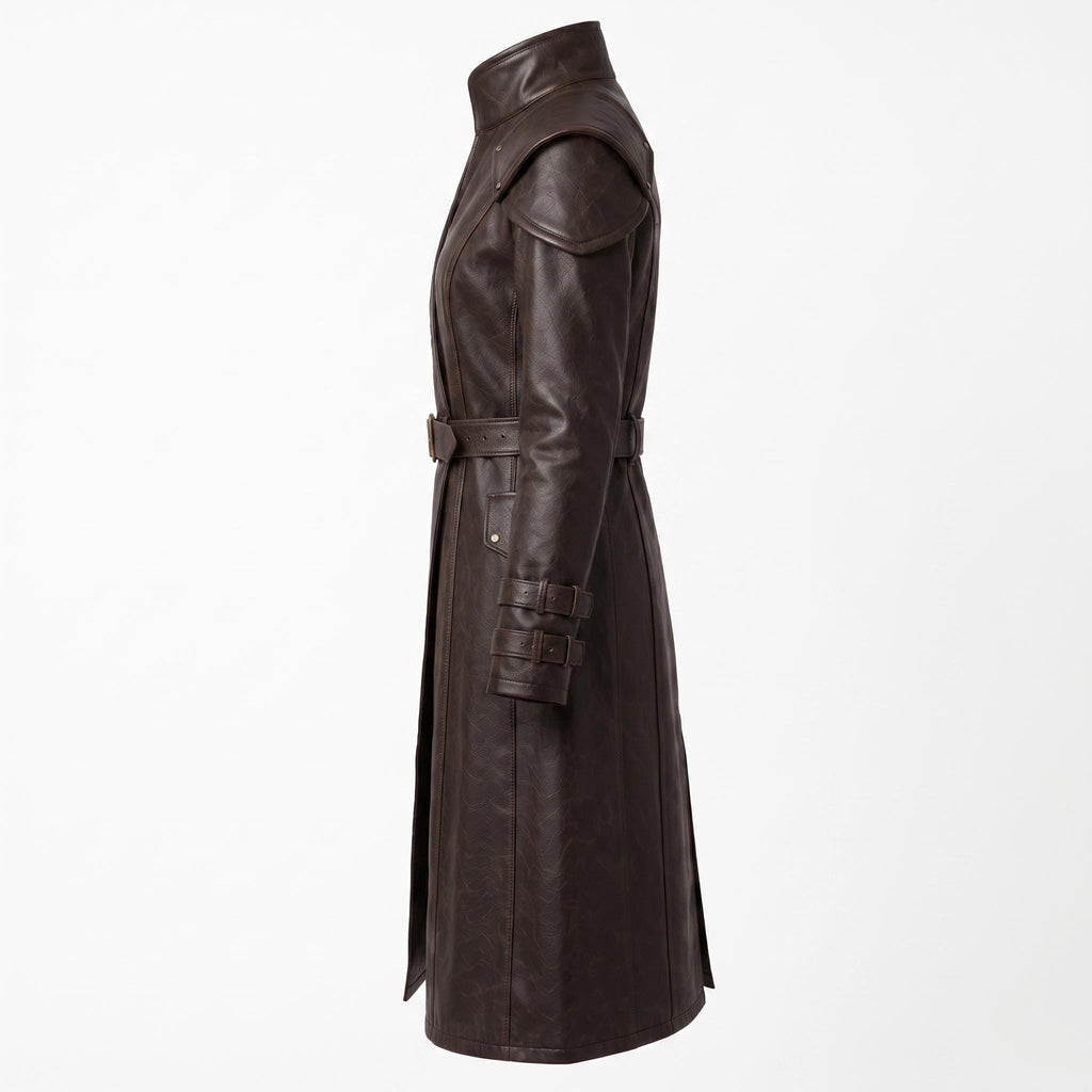 Brown Leather Trench Coat | Medieval Gothic Long Overcoat, Belted Fantasy Jacket - Timber AND Hide