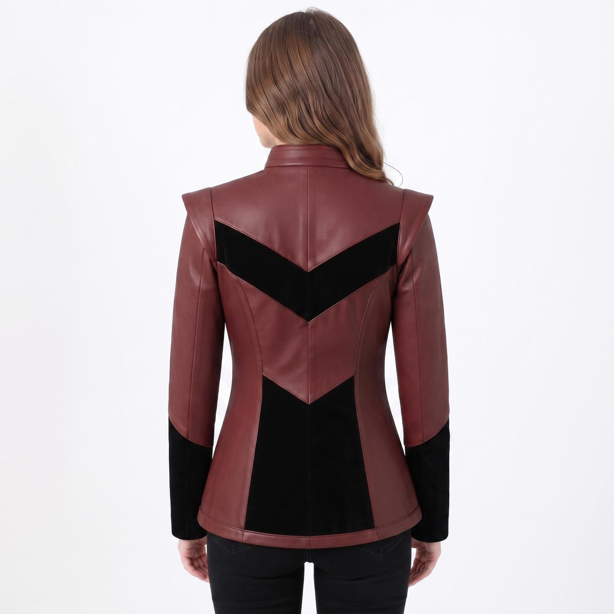 Burgundy Leather Velvet Jacket | Gothic Victorian Steampunk Fitted Coat - Timber AND Hide