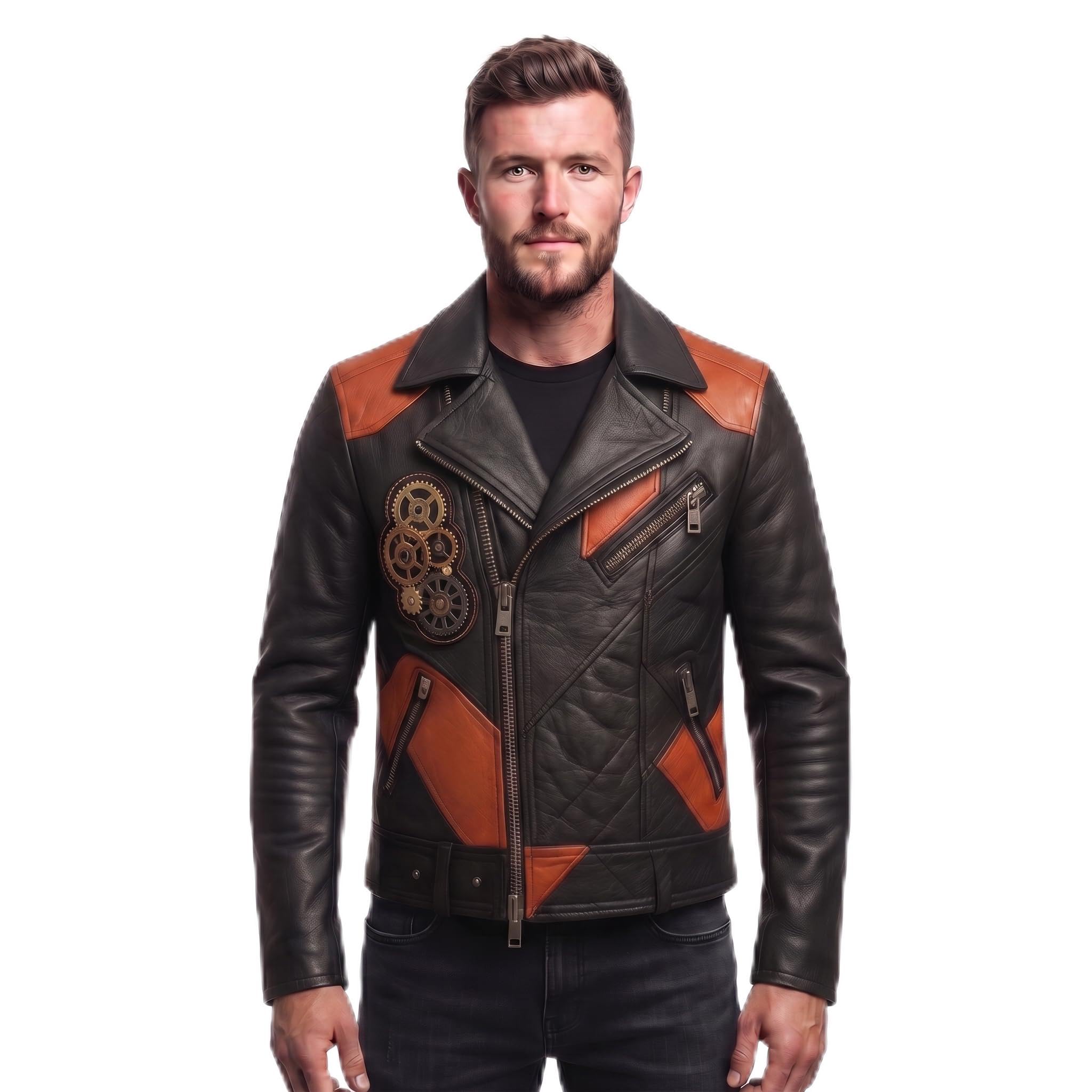 Men's Leather Biker Moto Jacket | Gothic Cross Design | Embroidered Patch jacket