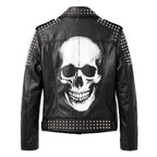 Women’s Handmade Black Leather Motorcycle Jacket – Studded, Spiked, & Hand-Painted Misfits Punk Rocker Style