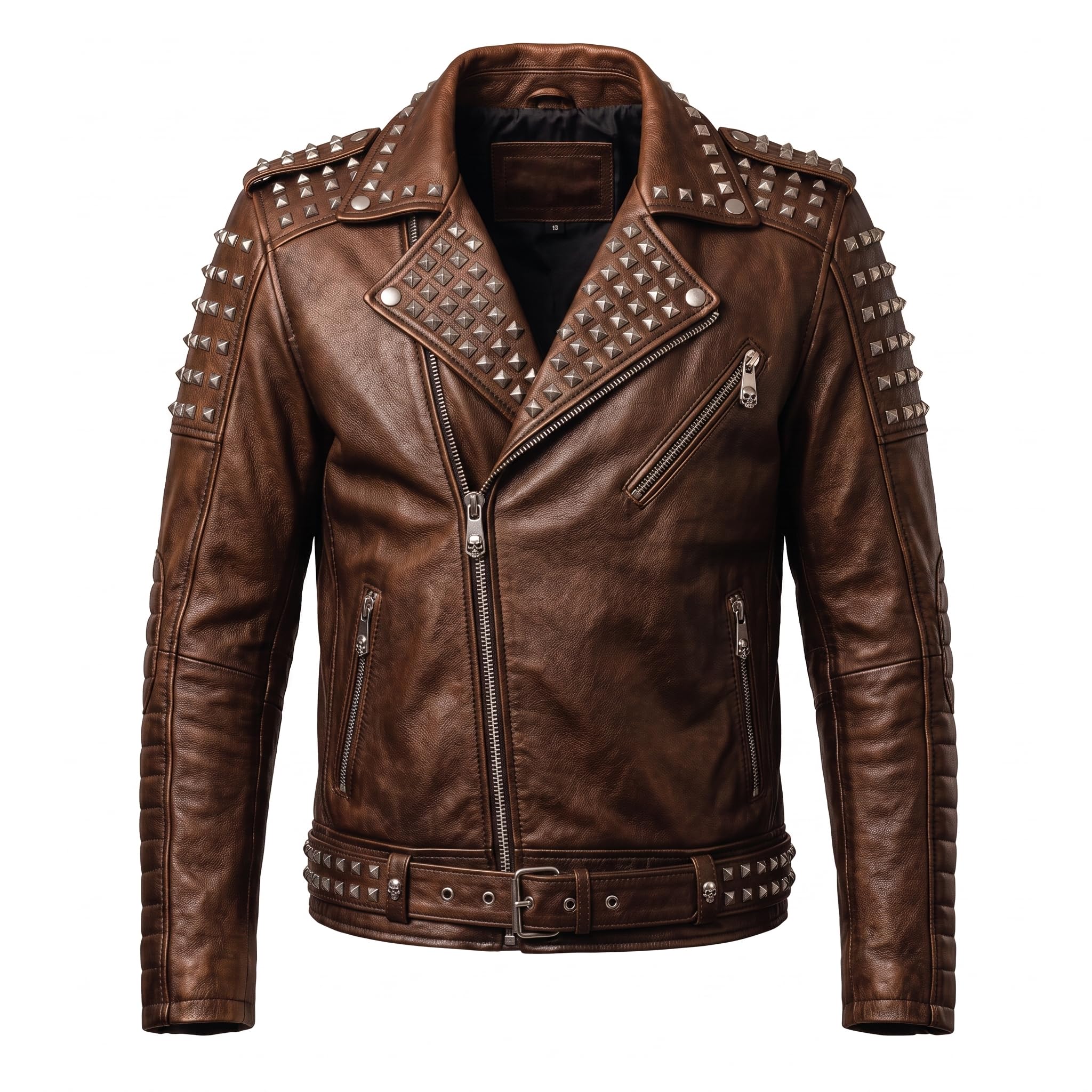 Handmade Men's Black Leather Studded Biker Jacket