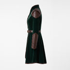 Women's Velvet Wrap Coat Dress with Leather Armor Trim, Fantasy Cosplay Outfit