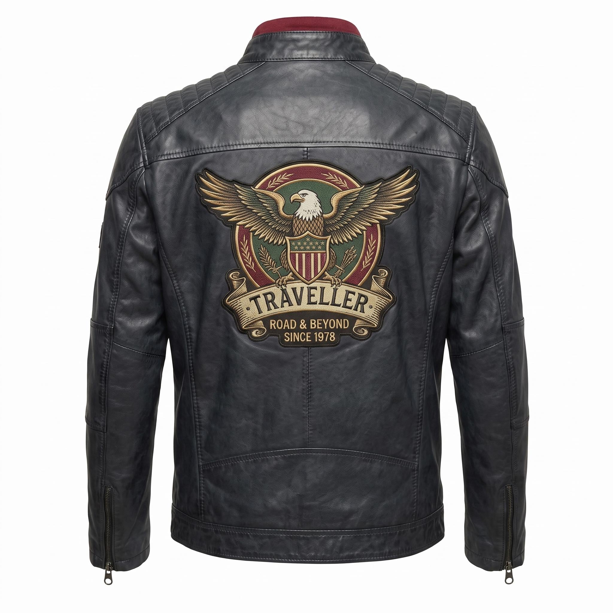 Men's Genuine Leather Biker Jacket | Eagle Patch Cafe Racer Coat