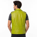 Timber AND Hide Men's Genuine Leather Motorcycle Biker Vest – Classic Double Rider Style with Studded Shoulders