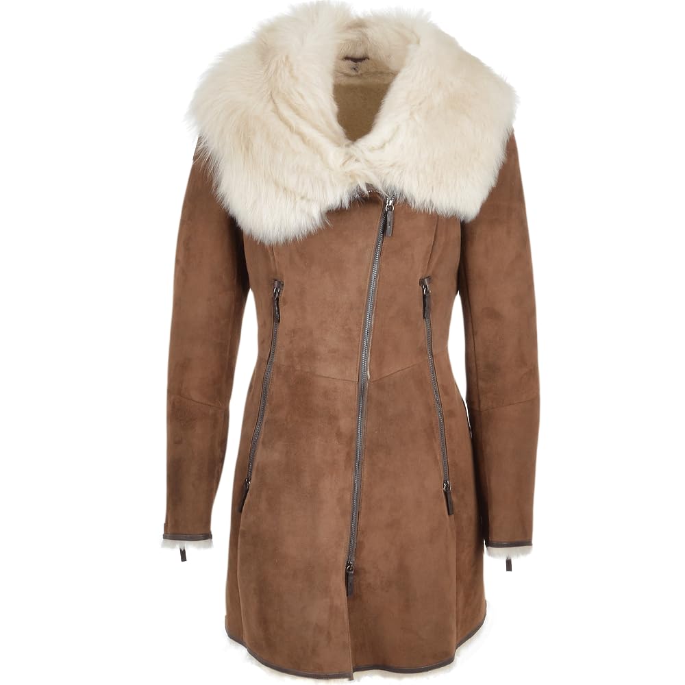 Hooded Toscana Coat Brown with Shearling Trim – Women Toscano Sheepskin Jacket in Toscano Leather