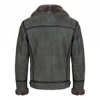 Black Suede Lamb Shearling Biker Jacket with Buckle Collar – Premium Suede Shearling Jacket