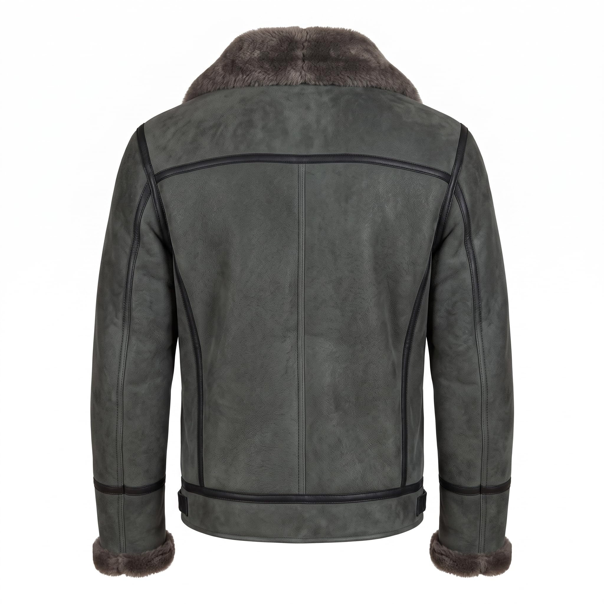Black Suede Lamb Shearling Biker Jacket with Buckle Collar – Premium Suede Shearling Jacket